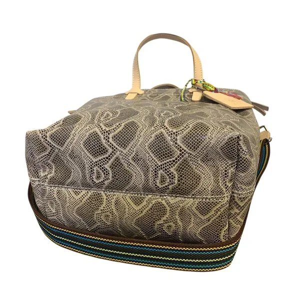 Consuela Snakeskin Print Tote Bag With Detachable Multicolor Strap & Braided Acc - Picture 5 of 7